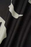 Black And White Casual Print Patchwork Shirt Collar Long Sleeve Two Pieces
