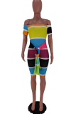 Colour Casual Striped Patchwork Off the Shoulder Skinny Rompers