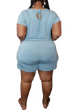 Sky Blue Fashion Sexy Solid Short Sleeve O Neck Rompers