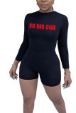 Black Fashion Light letter Long Sleeve O Neck Rompers