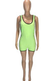 Green Fashion Sexy Patchwork Hollow Solid Sleeveless V Neck Rompers