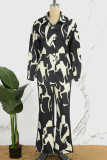 Black And White Casual Print Patchwork Shirt Collar Long Sleeve Two Pieces