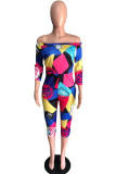 colour Casual Print Chemical fiber blend Long Sleeve one word collar Rompers
