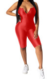 Red Fashion Casual Solid zipper Sleeveless Slip Rompers