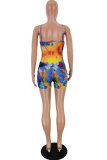 Orange Fashion Casual Print Patchwork Tie-dyed Sleeveless Slip Rompers