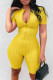 Yellow Casual Solid Zipper O Neck Skinny Rompers
