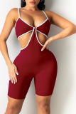 Color Blue Sexy Solid Patchwork Spaghetti Strap Skinny Rompers