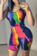 Colour Sexy Print Patchwork Square Collar Skinny Rompers