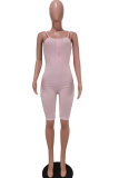 Pink Fashion Sexy Patchwork Solid zipper Sleeveless V Neck Rompers