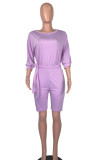 purple Fashion Casual Solid one word collar Rompers