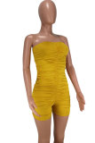 Yellow Fashion Sexy Patchwork Solid Draped Sleeveless Wrapped Rompers