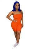 Orange Fashion Sexy Patchwork Solid zipper Sleeveless Wrapped Rompers