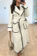 White Elegant Color Block Bandage Patchwork Pocket Turndown Collar Outerwear