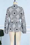Grey Casual Print Patchwork V Neck Tops