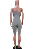 Grey Fashion Sexy Patchwork Solid zipper Sleeveless V Neck Rompers