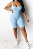 Light Blue Fashion Casual Solid Sleeveless O Neck Rompers