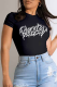 Black Casual Street Print Patchwork Letter O Neck T-Shirts