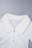 White Casual Solid Patchwork Slit V Neck Long Sleeve Two Pieces