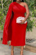 Red Casual Solid Patchwork Oblique Collar Pencil Skirt Plus Size Dresses