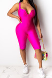 Pink Fashion Casual Solid zipper Sleeveless Slip Rompers