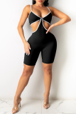 Color Blue Sexy Solid Patchwork Spaghetti Strap Skinny Rompers