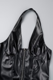 Black Sexy Casual Solid Backless Halter Tops