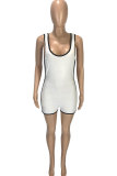 Grey Fashion Sexy Patchwork Hollow Solid Sleeveless V Neck Rompers