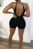 Black Fashion Sexy Patchwork Backless Solid Sleeveless Slip Rompers