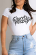 White Casual Street Print Patchwork Letter O Neck T-Shirts