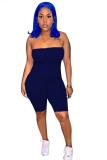 Dark Blue Fashion Sexy Patchwork Solid zipper Sleeveless Wrapped Rompers
