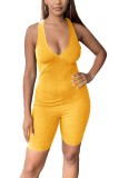Yellow Fashion Light Solid Sleeveless V Neck Rompers