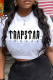 White Casual Daily Print Patchwork O Neck T-Shirts
