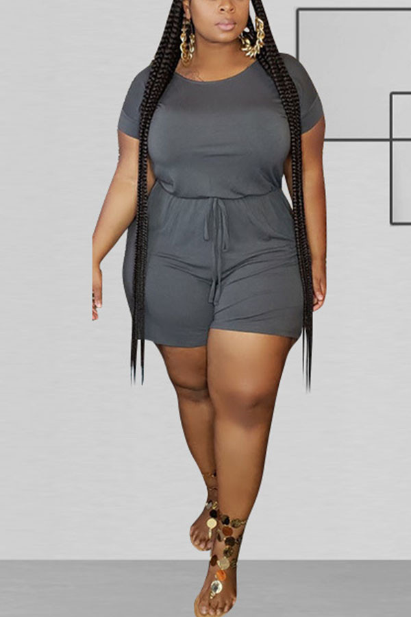 Grey Fashion Sexy Solid Short Sleeve O Neck Rompers