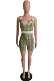 Pink Sexy Plaid Striped Print Patchwork Spaghetti Strap Skinny Rompers