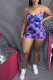 Blue Fashion Casual Print Sleeveless Slip Rompers