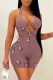 Purple Fashion Sexy Print Backless Halter Skinny Rompers