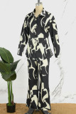 Black And White Casual Print Patchwork Shirt Collar Long Sleeve Two Pieces