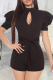 Black Casual Solid Patchwork Half A Turtleneck Skinny Rompers