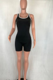 Black Fashion Casual Solid Sleeveless Square Rompers