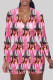 Pink Fashion Adult Living Print Letter V Neck Skinny Rompers