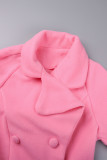 Pink Casual Solid Patchwork Turndown Collar Long Sleeve Two Pieces