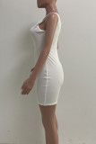 White Casual Solid Patchwork One Shoulder Skinny Rompers
