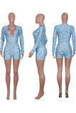 Yellow Street Print V Neck Skinny Rompers