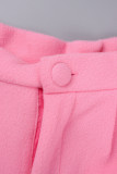 Pink Casual Solid Patchwork Turndown Collar Long Sleeve Two Pieces