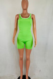 Green Fashion Casual Solid Sleeveless Square Rompers