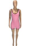 Pink Fashion Sexy Patchwork Hollow Solid Sleeveless V Neck Rompers