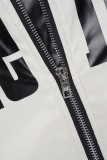 Black White Casual Letter Print Patchwork Turndown Collar Outerwear