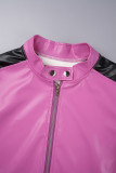 Yellow Casual Patchwork Contrast Zipper Collar Outerwear