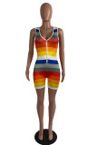 Yellow Fashion Sexy Print Striped Patchwork zipper Sleeveless V Neck Rompers