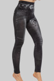 Blue Casual Print Patchwork Skinny High Waist Conventional Positioning Print Bottoms